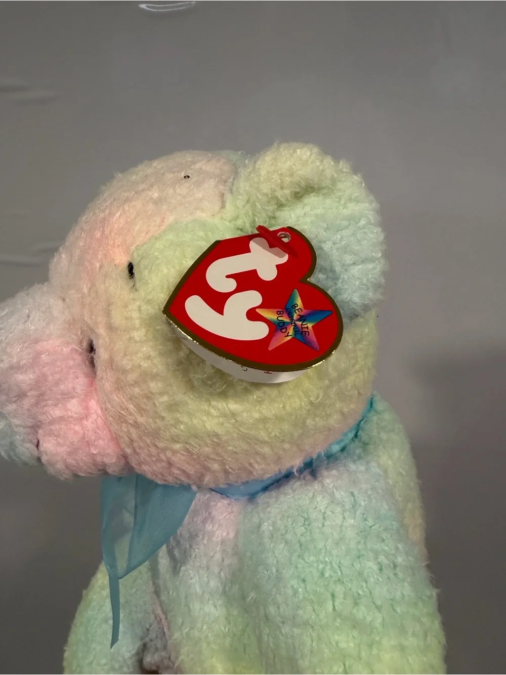 TY Beanie Babies Mellow Pastel Rainbow Teddy Bear with Blue Bow
